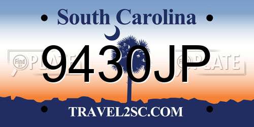 9430JP South Carolina License Plate