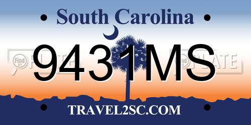 9431MS South Carolina License Plate