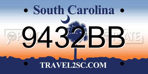 9432BB South Carolina License Plate
