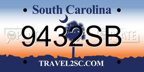 9432SB South Carolina License Plate