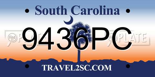 9436PC South Carolina License Plate