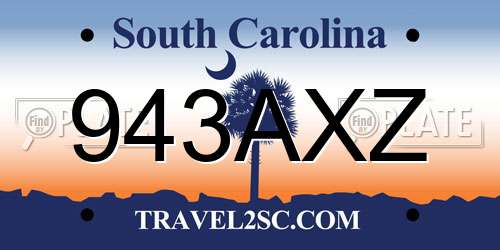 943AXZ South Carolina License Plate