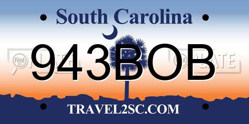 943BOB South Carolina License Plate