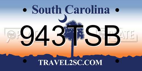 943TSB South Carolina License Plate