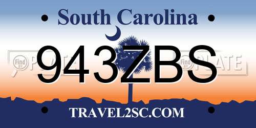 943ZBS South Carolina License Plate