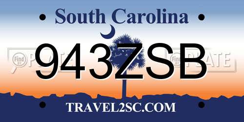 943ZSB South Carolina License Plate