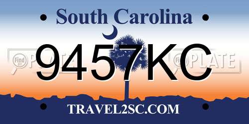9457KC South Carolina License Plate