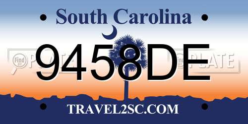 9458DE South Carolina License Plate
