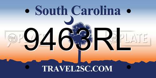 9463RL South Carolina License Plate
