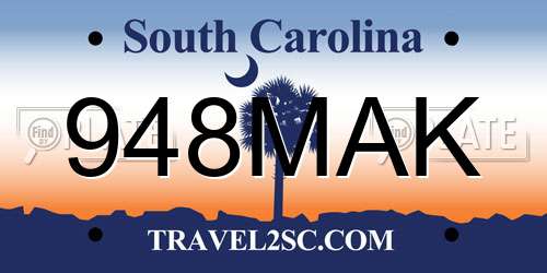 948MAK South Carolina License Plate