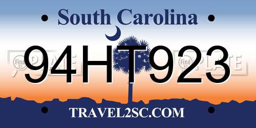 94HT923 South Carolina License Plate