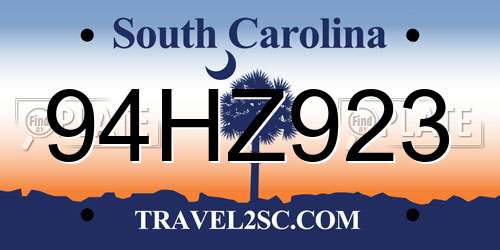 94HZ923 South Carolina License Plate