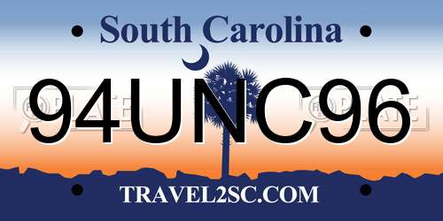 94UNC96 South Carolina License Plate