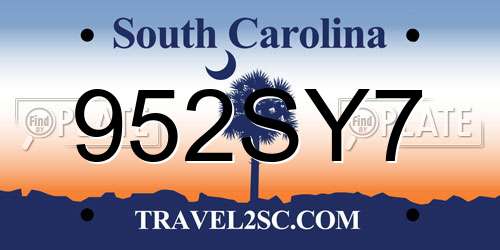952SY7 South Carolina License Plate