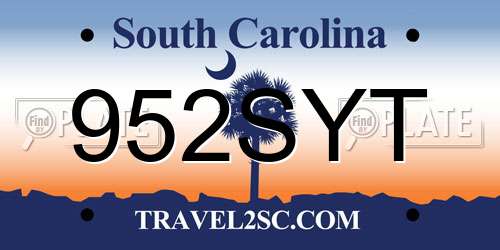 952SYT South Carolina License Plate