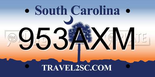 953AXM South Carolina License Plate