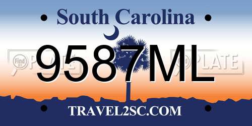 9587ML South Carolina License Plate