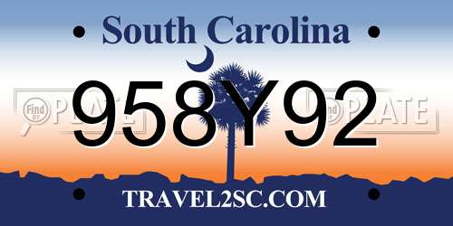 958Y92 South Carolina License Plate