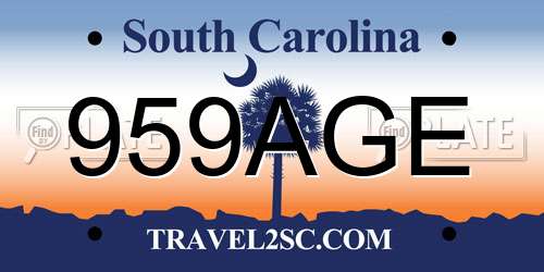 959AGE South Carolina License Plate