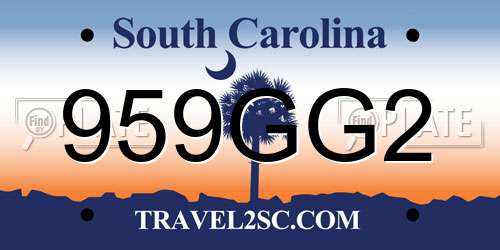 959GG2 South Carolina License Plate