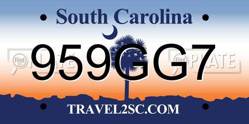 959GG7 South Carolina License Plate