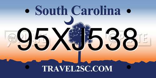 95XJ538 South Carolina License Plate