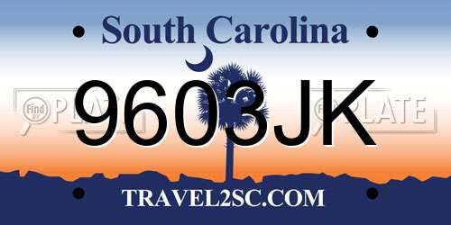 9603JK South Carolina License Plate