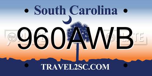 960AWB South Carolina License Plate