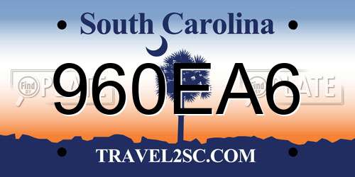 960EA6 South Carolina License Plate