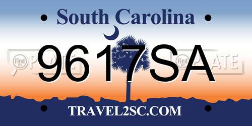 9617SA South Carolina License Plate