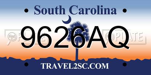 9626AQ South Carolina License Plate