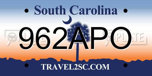 962APO South Carolina License Plate