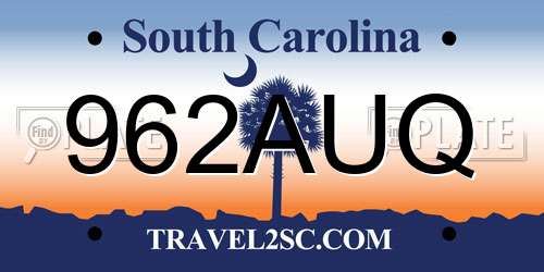 962AUQ South Carolina License Plate