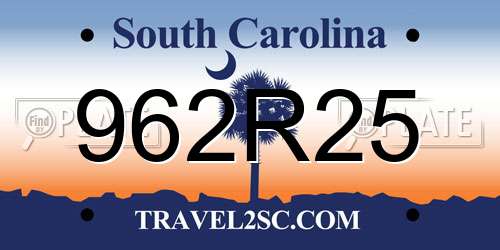 962R25 South Carolina License Plate
