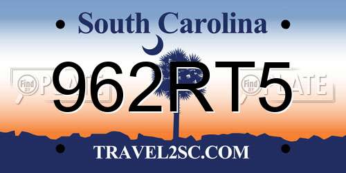 962RT5 South Carolina License Plate
