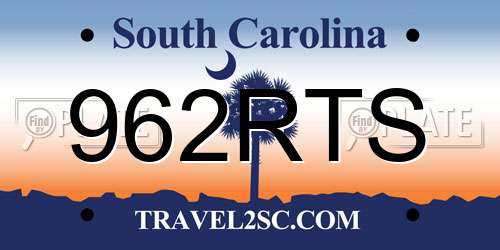 962RTS South Carolina License Plate