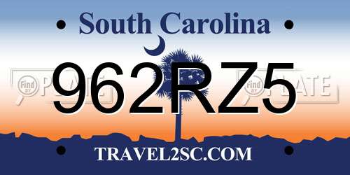 962RZ5 South Carolina License Plate