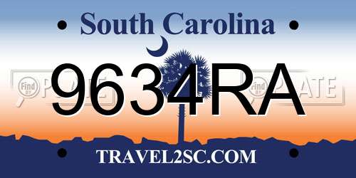 9634RA South Carolina License Plate