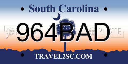 964BAD South Carolina License Plate