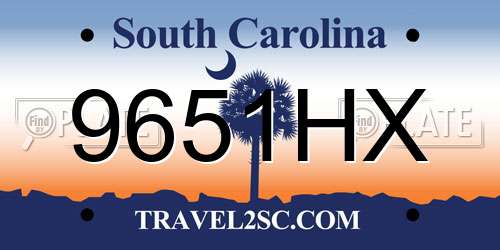 9651HX South Carolina License Plate