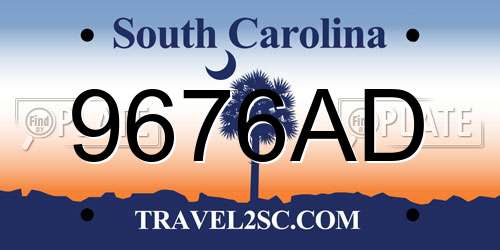 9676AD South Carolina License Plate