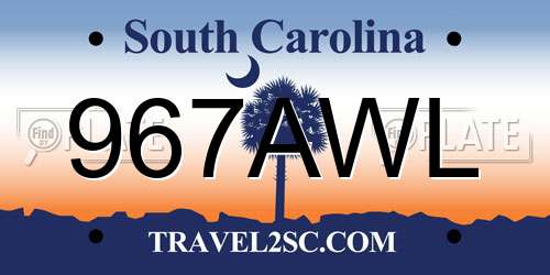 967AWL South Carolina License Plate
