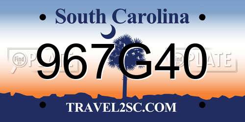967G40 South Carolina License Plate