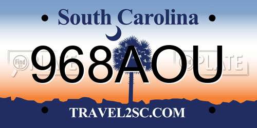 968AOU South Carolina License Plate