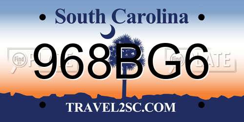 968BG6 South Carolina License Plate