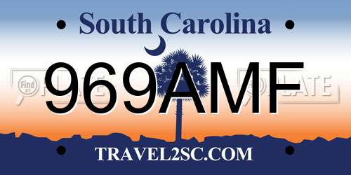 969AMF South Carolina License Plate