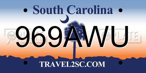 969AWU South Carolina License Plate
