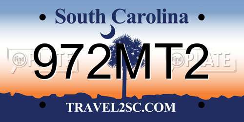 972MT2 South Carolina License Plate