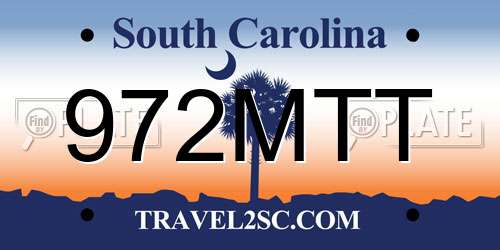 972MTT South Carolina License Plate