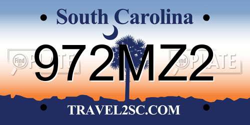 972MZ2 South Carolina License Plate